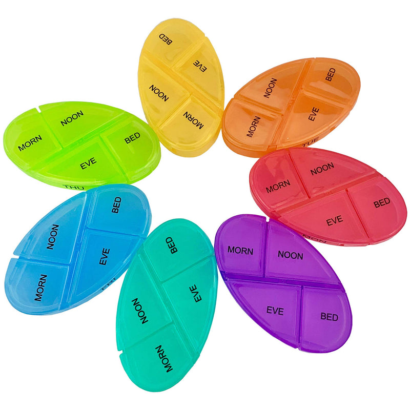 [Australia] - JFA Medical Weekly Oval Pill Box Organiser/Reminder for Medicines Supplements, Vitamins, 7days, 4 compartments per Day – Morning, Noon, Evening and Bed 