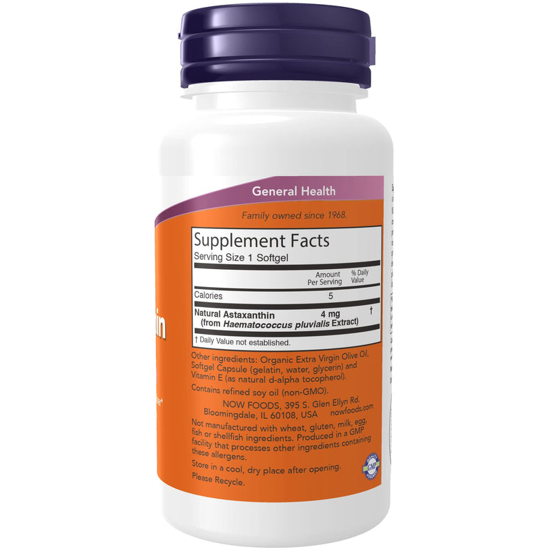 [Australia] - NOW Supplements, Astaxanthin 4 mg derived from Non-GMO Haematococcus Pluvialis Microalgae and has naturally occurring Lutein, Canthaxanthin and Beta-Carotene, 90 Softgels 