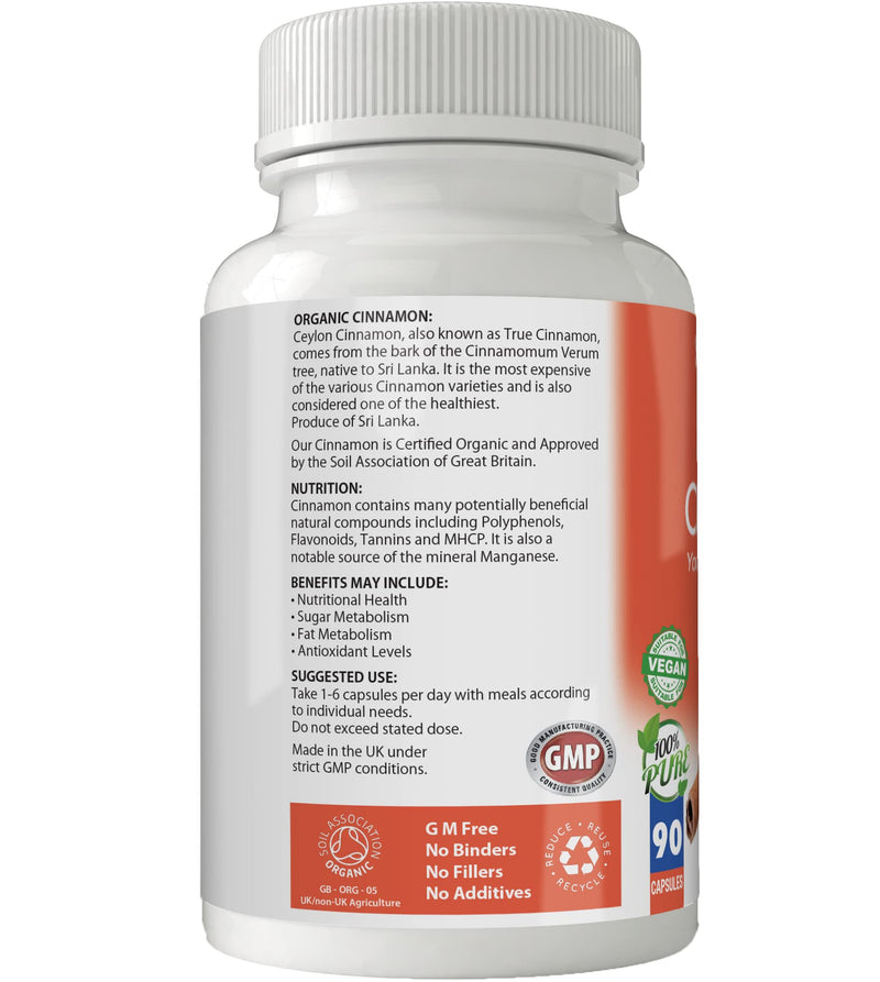 [Australia] - Simply Pure Organic Cinnamon Capsules x 90, 500mg, 100% Natural Soil Association Certified, Gluten Free, GM Free and Vegan. 