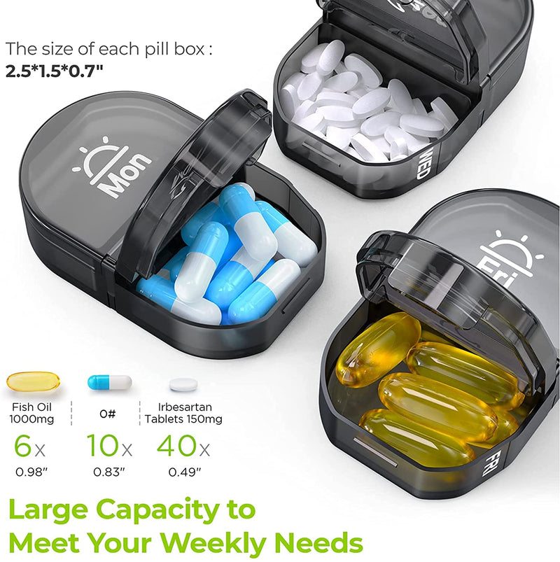 [Australia] - AUVON Canvas Bag Pill Boxes 7 Day 2 Times a Day, Large AM/PM Pill Box Organiser with Portable Zipper Cloth Bag for Holding Supplements, Vitamins and Fish Oils (Black) A-black 