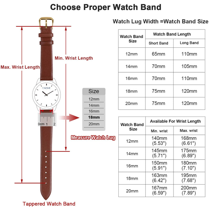 [Australia] - Classical Thin Leather Watch Bands for Ladies,EACHE Genuine Leather Watch Straps for Women & Mens 12mm 14mm 16mm 18mm 20mm More Colors Black-Gold Buckle 