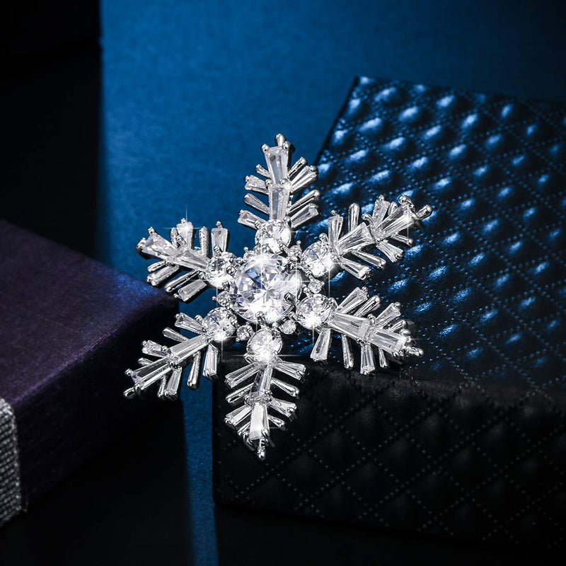 [Australia] - WeimanJewelry White Gold Plated Cubic Zirconia CZ Winter Art Deco Snowflake Flower Clear Brooch Pin for Women Lady Style 1 