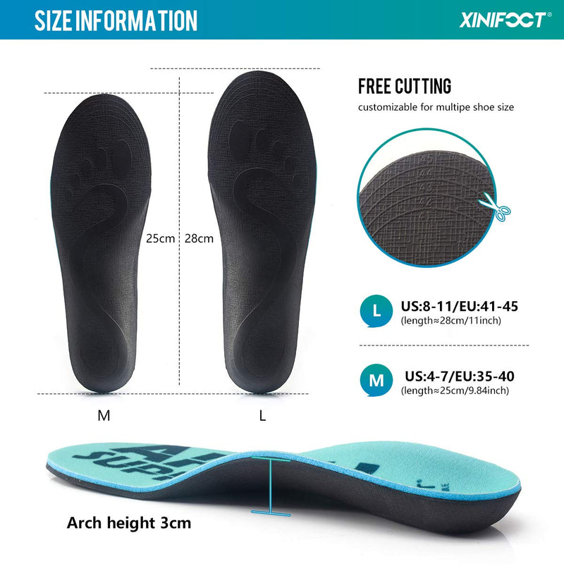 [Australia] - XINIFOOT 2 Pairs Arch Support Orthopedic Insoles for Plantar Fasciitis Pain Relief Orthotics, Flat Feet, Walking, Running Comfortable Inserts for Men UK 7-11 