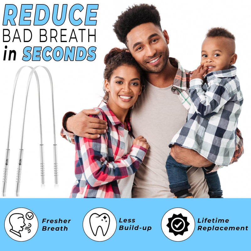 [Australia] - OCBA 2 Pack Tongue Scraper for Oral Health Natural Silver Tongue Cleaner Rustproof Use After Toothbrush for Fresh Breath Stainless Steel 