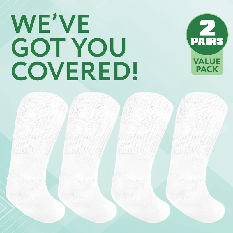 [Australia] - [2 Pairs] One Size Unisex Extra Width Socks in White for Lymphedema - Bariatric Sock - Oversized Sock Stretches up to 30'' Over Calf for Swollen Feet And Mens and Womens Legs 