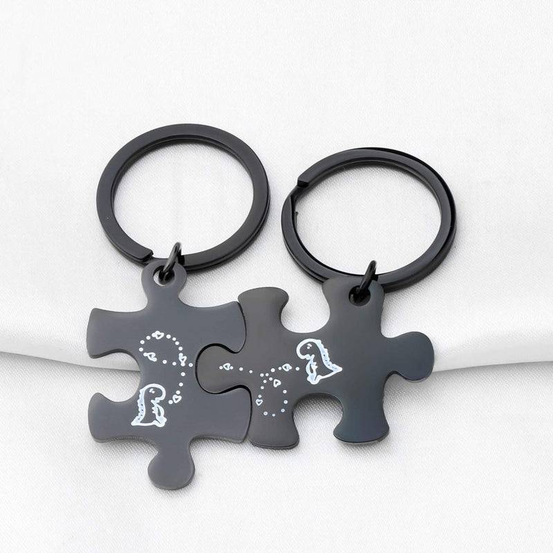 [Australia] - PLITI Dinosaur Couple Gifts Dinosaur Puzzle Keychain Set Dino Fans Gift Animal Lover Gift Funny Dinosaur Obsessed Gift Dino Geeky Nerdy Gift for Couple BFF dinosaur CP black2 