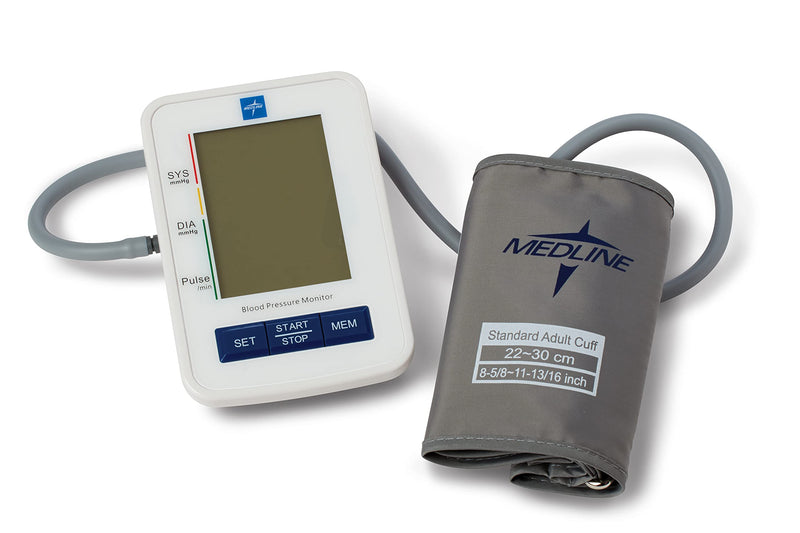 [Australia] - Medline Automatic Digital Blood Pressure Monitor with Standard Adult Cuff for Upper Arm, with Large LED Display, Batteries Included, Great for Home Use, Professional Medical Use Monitor with Standard Arm Cuff (22-30cm) 
