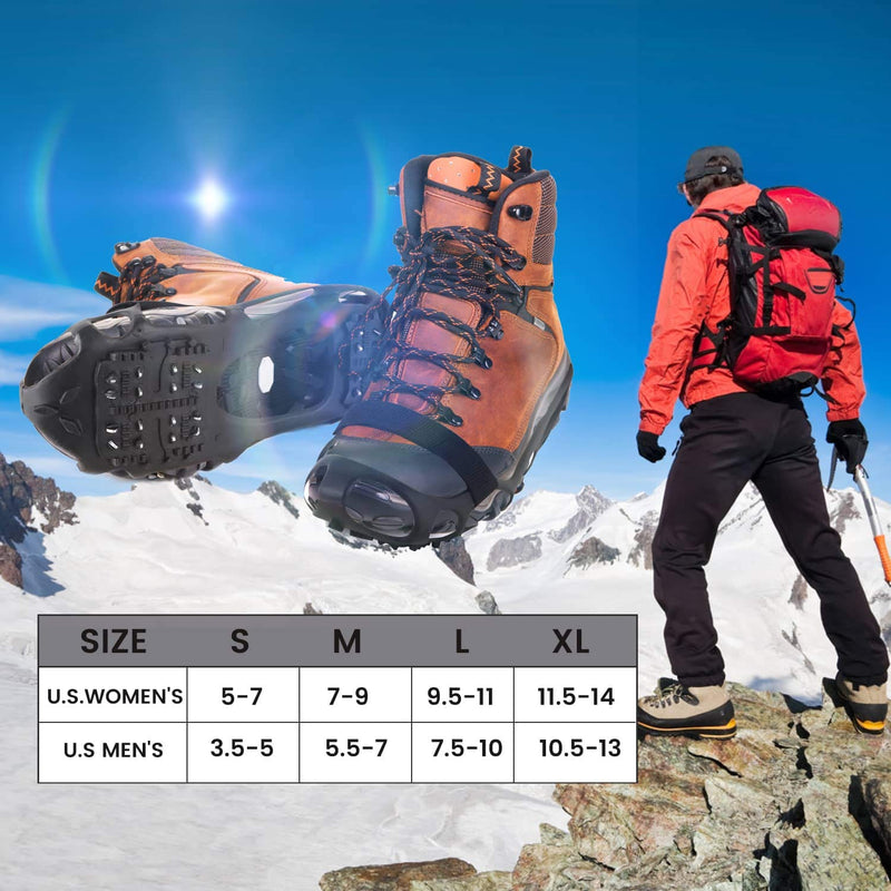 [Australia] - ZOMAKE Ice Cleats for Shoes and Boots, Walk Traction Crampons for Walking on Snow and Ice, Men Women Anti Slip 24 Spikes Cleat Black Small 