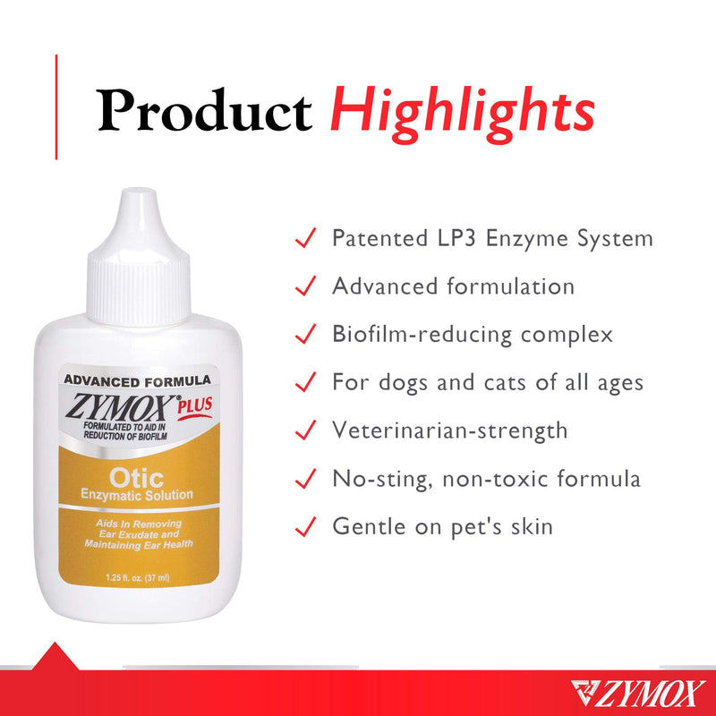 [Australia] - Zymox Advanced Formula Otic Plus Enzymatic Ear Solution for Dogs and Cats Without Hydrocortisone, 1.25oz 