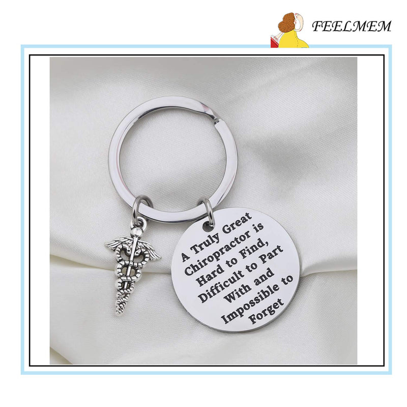 [Australia] - FEELMEM Chiropractor Gift Massage Therapist Gift Chiropractor Graduation Jewelry Gift A Truly Great Chiropractor is Hard to Find Harder to Part with and Impossible to Forget Keychain silver 