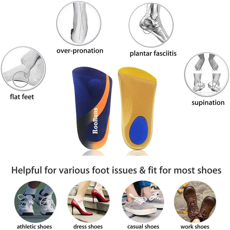 [Australia] - Arch Support, RooRuns 3/4 Orthotic Shoe Inserts for Over-Pronation, Plantar Fasciitis, Heel Pain Relief, High Arch Support Insoles for Men and Women for Running Walking M (Men's7-10.5, Women's8-11.5) 