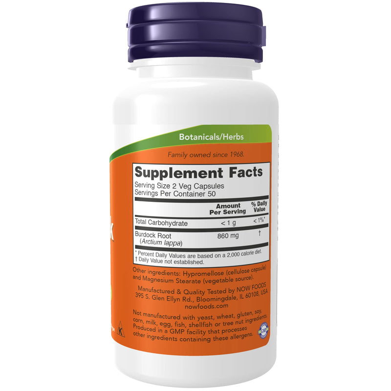 [Australia] - NOW Supplements, Burdock Root (Arctium lappa) 430 mg, Herbal Supplement, 100 Veg Capsules 1 