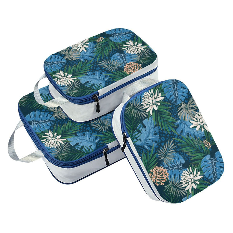 [Australia] - ALAZA Compression Packing Cubes for Suitcases 3 Set, Blue Tropical Travel Luggage Organiser Packing Cubes for Clothes Shoes Home Storage One Size Tropical 157 
