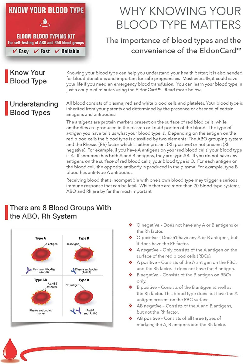 [Australia] - 1 x Blood Type Test Kit - Group A, B, RhD Testing - Home EldonCard Tests 1 Count (Pack of 1) 