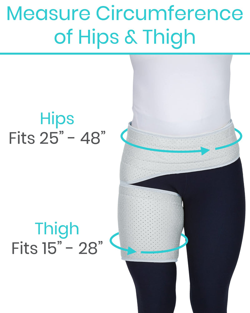 [Australia] - Vive Groin and Hip Brace - Sciatica Wrap for Men and Women - Compression Support for Nerve Pain Relief - Thigh, Hamstring Recovery for Joints, Flexor Strains, Pulled Muscles Gray 25" to 48" 