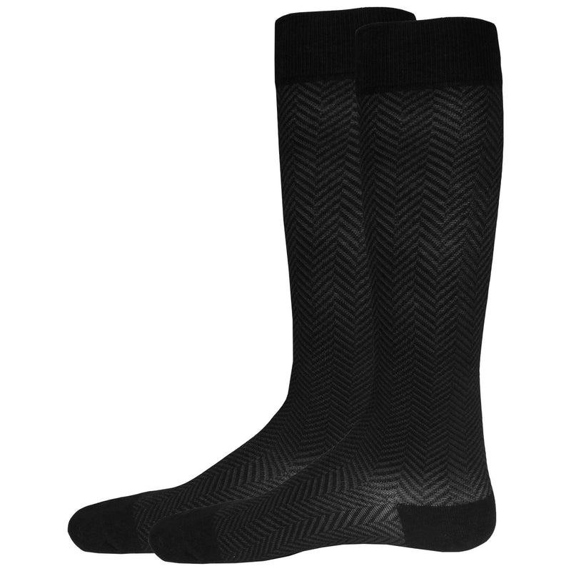[Australia] - NuVein 15-20 mmHg Men's Compression Socks, Chevron Pattern, Knee High Business Trouser Fit, Black, Medium 
