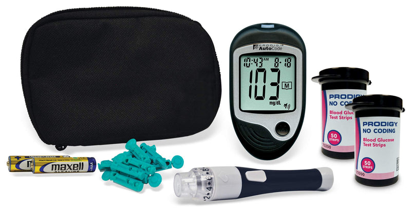 [Australia] - Prodigy Glucose Monitor Kit - Includes Prodigy Meter, 100ct test strips, 10ct Lancets, Lancing device, Carrying Case, Log Book 