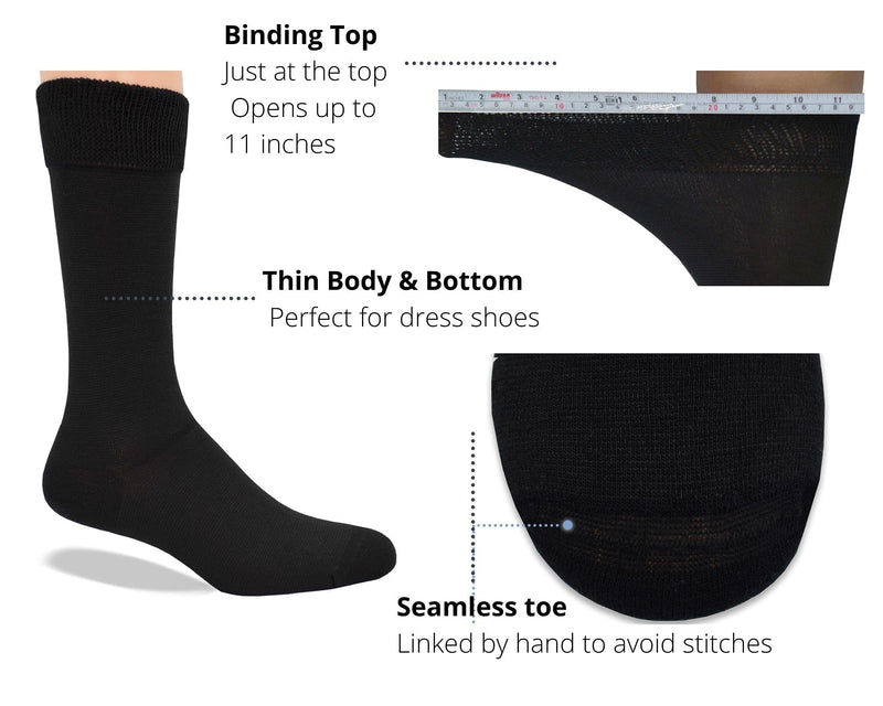 [Australia] - Diabetic socks for men, Premium cotton, Super Soft, Extra Comfortable, Mens dress socks Dark Colors - Over the Calf 10-13 