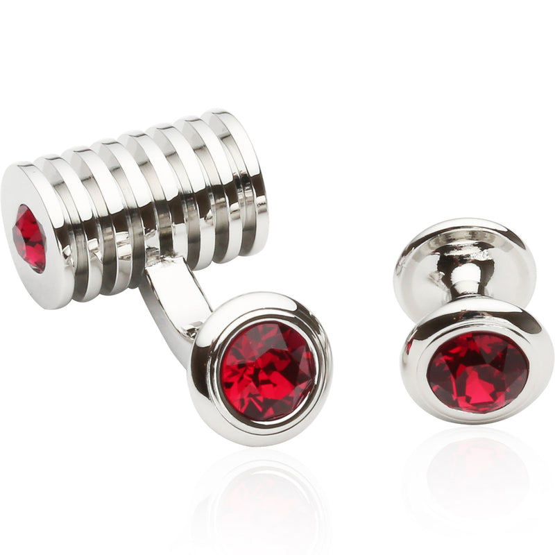 [Australia] - Mens Ruby Red Swarovski Barrel Crystal Cufflinks and Studs Formal Set with Presentation Box 