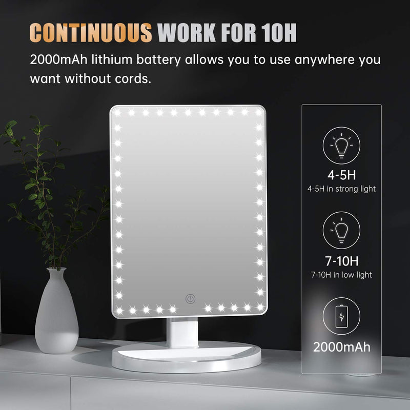 [Australia] - Rechargeable Lighted Makeup Vanity mirror with 45 LED Lights, Funtouch Large Light Up Mirror, 10X Magnification Touch Screen, 360° Rotation Portable Tabletop Desk Cosmetic illuminated Mirror(White) … White 