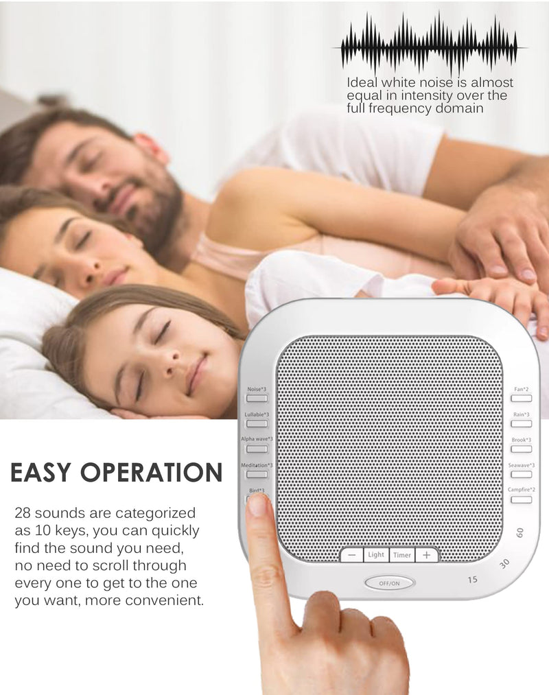 [Australia] - Sound Machine Portable White Noise Machine for Adults Baby Sleep Sounds with 28 Soothing Sounds and Night Lights with Sleep Timer, Fan, Ocean, Brook, Rain Sounds Lullabies USB Rechargeable 