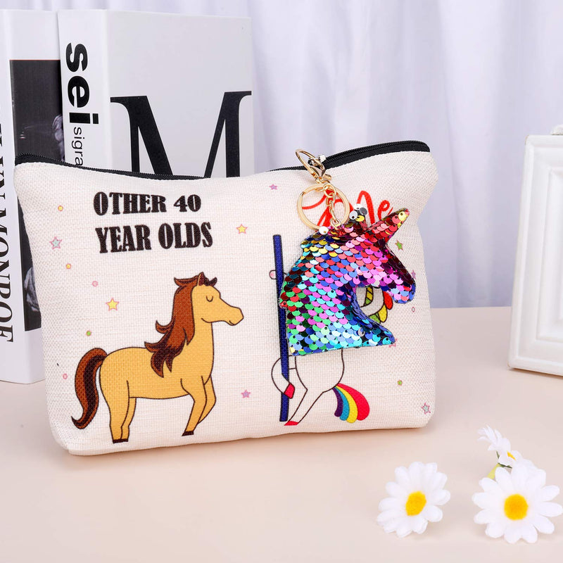 [Australia] - Birthday Cosmetic Bag Birthday Makeup Bag and Unicorn Flip Sequin Keychain for Women, Mom, Wife, Friend, Sister, Her, Colleague, Coworker (40th Print) 40th Print 