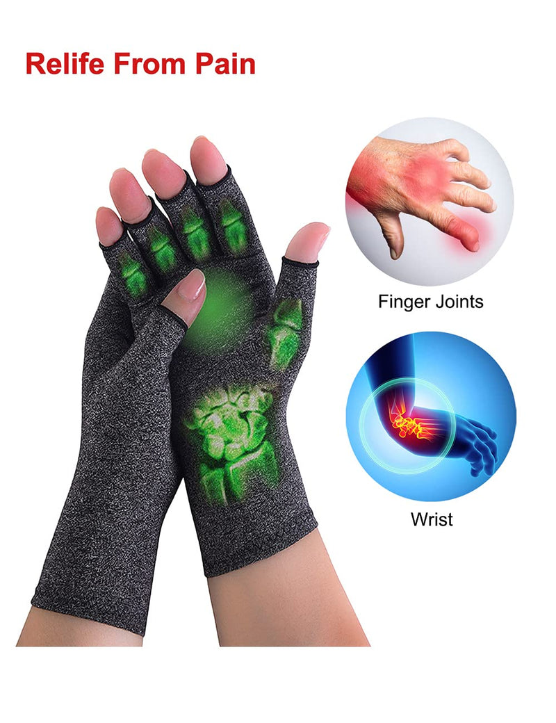 [Australia] - 2 Pairs Arthritis Compression Gloves Fingerless Warm Winter Gloves for Women Men Relieve Symptoms Rheumatoid Osteoarthritis Raynauds Disease Breathable Comfortable Fit Daily Replacement (Grey, L) Grey 