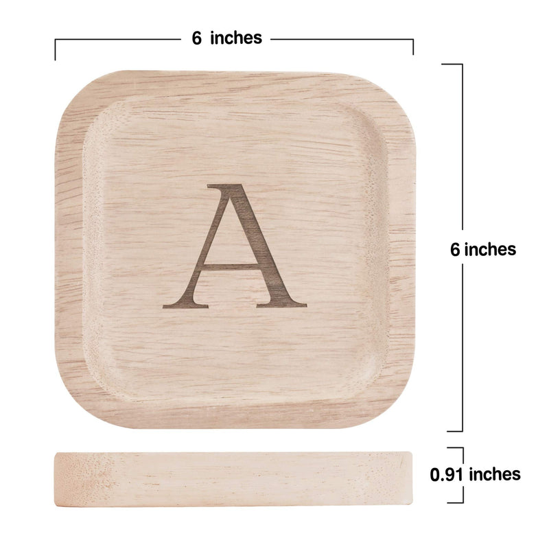 [Australia] - Solid Wood Personalized Initial Letter Jewelry Display Tray Decorative Trinket Dish Gifts For Rings Earrings Necklaces Bracelet Watch Holder (6"x6" Sq Natural "A") ุ6"x6" Sq Natural "A" 