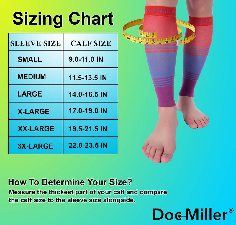 [Australia] - Doc Miller Calf Compression Sleeve Men and Women 20-30 mmHg, Shin Splint Compression Sleeve, Medical Grade Socks for Varicose Veins and Maternity 1 Pair Medium Red Blue Purple Calf Sleeve Red.Blue.Purple 