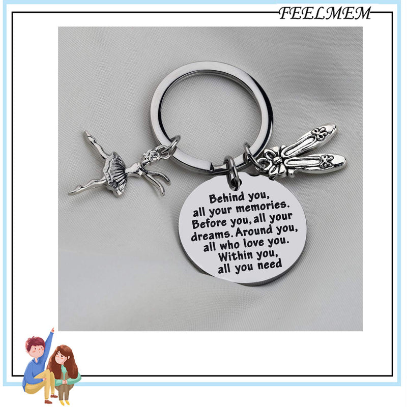 [Australia] - FEELMEM Ballet Dancing Gifts Dance Class Dancer Gift Dance Recitals Gift Behind You All Memories Before You All Your Dream Keychain Girl Dance Jewelry Dancer Graduation Gifts Ballet Dancing Keychain 