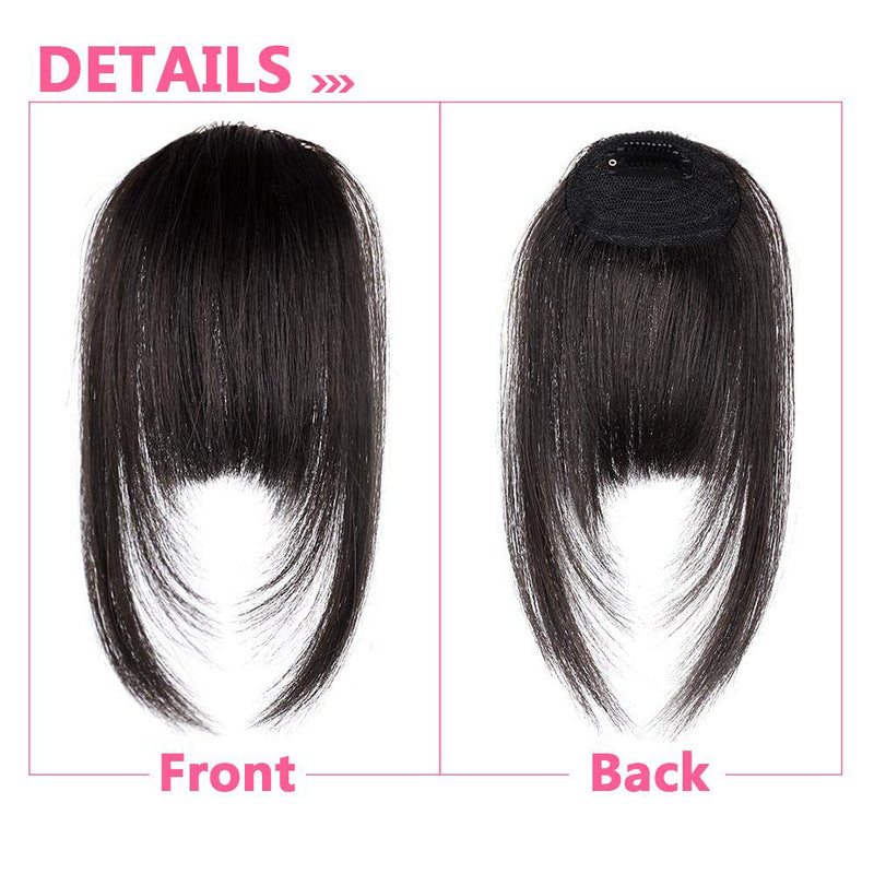 [Australia] - HMD Clip in Bangs 100% Human Hair Bangs Extensions for Women Clip on Fringe Bangs Real Hair Nice Natural Flat Neat Bangs with Gradual Temples One Piece Hairpiece for Party and Daily Wear (Brown Black) Curved Bangs Brown Black 