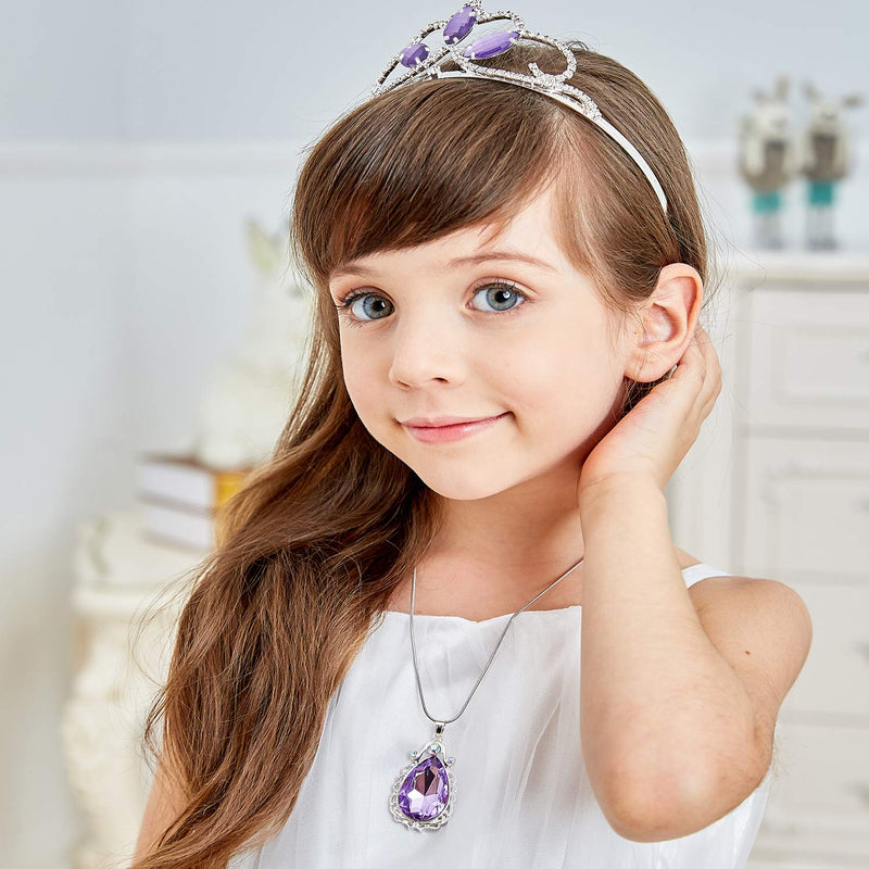 [Australia] - Princess Crown Sofia The First Tiara and Magic Amulet & Princess Waterdrop Pendant Necklace for Girls Perfect Birthday/Christmas Gift 