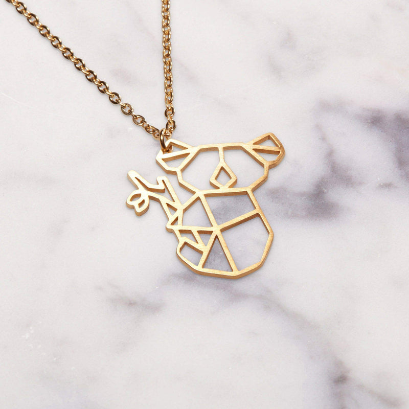 [Australia] - La Menagerie Koala Gold Origami Jewelry & Gold Geometric Necklace – 18 Karat Plated Gold Necklace & Koala Necklaces for Women – Koala Necklace for Girls & Origami Necklace 