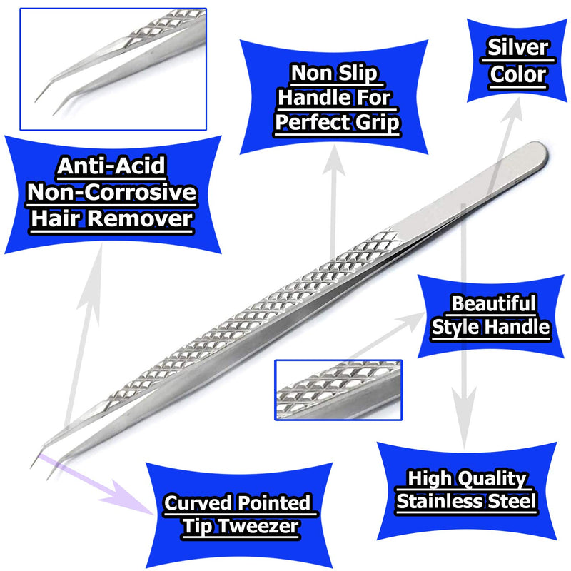 [Australia] - G.S Precision Eyebrow Eyelash Plant Tweezers Hair Remover Nail Beauty Makeup Tool Stainless Steel Curved Pointed Tip With Non Slip Handle ELT-01 