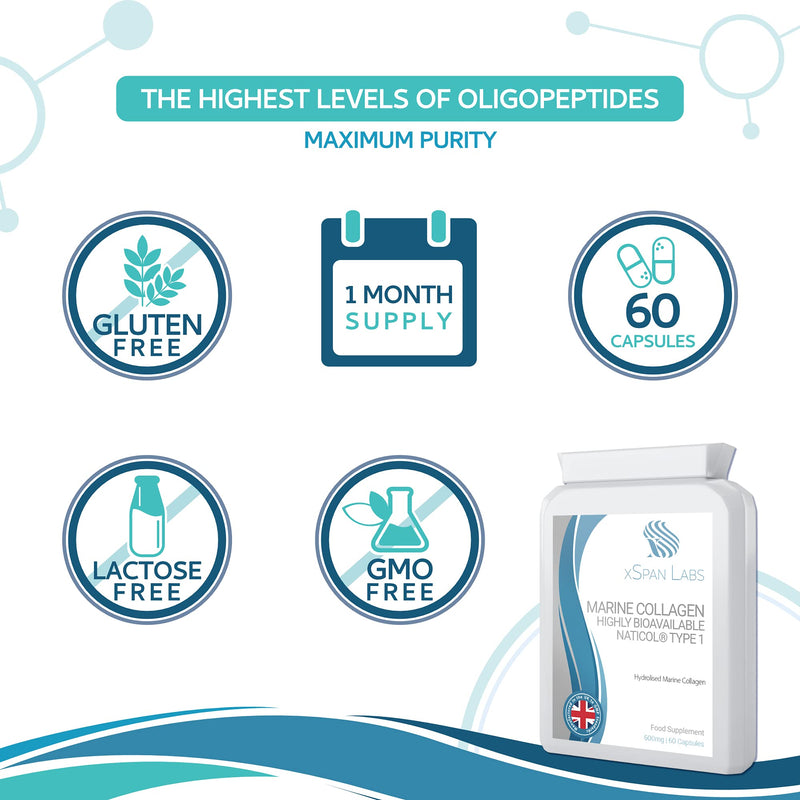 [Australia] - Marine Collagen 600mg 60 Capsules - Highly Bioavailable Naticol� Type 1 Produced by enzymatic hydrolysis ensuring The Highest Levels of oligopeptides with Maximum Purity 