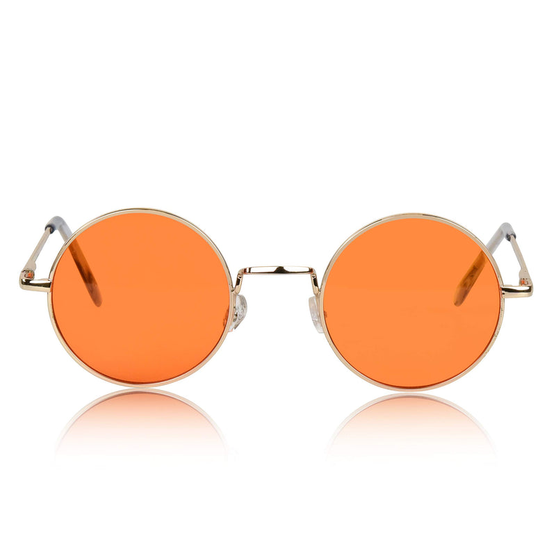 [Australia] - Sunny Pro Retro Round Sunglasses Small Colored Lens Hippie John Lennon Glasses 1 Orange 