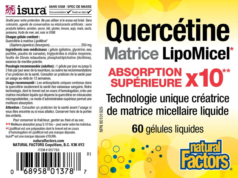 [Australia] - Natural Factors, Quercetin LipoMicel Matrix 250 mg, 60 Softgels 60 Count (Pack of 1) 