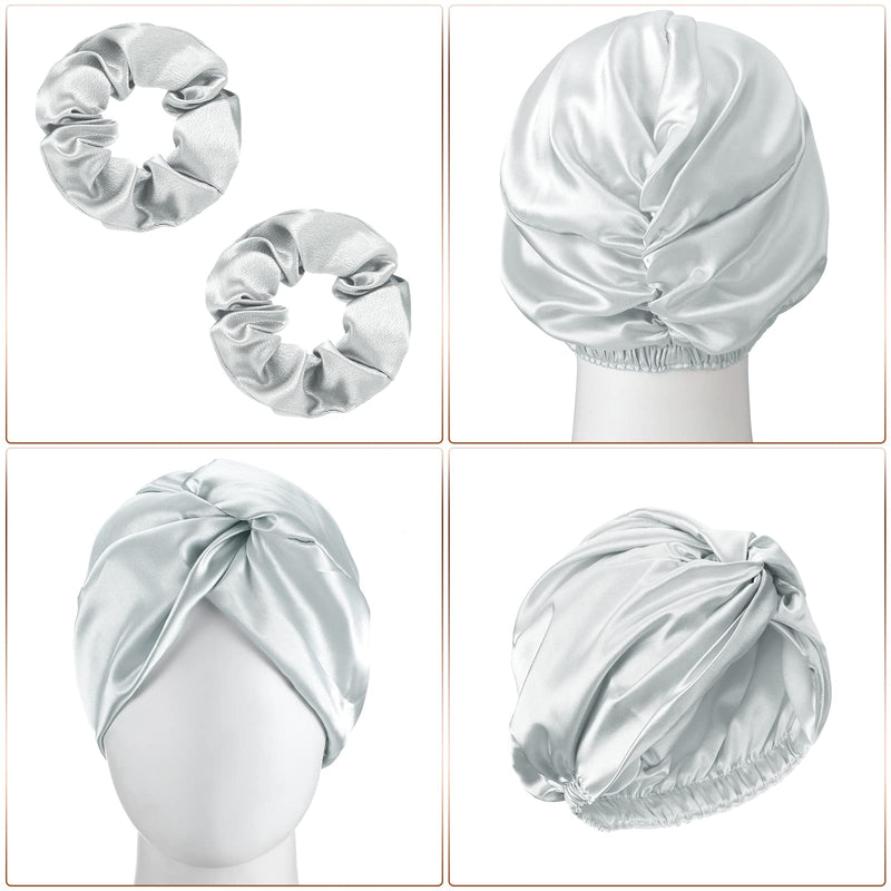 [Australia] - 6 Pieces Silk Hair Wrap for Sleeping Silk Ponytail Holders Silk Pillow Cases Set Bonnet Silk Hair Scrunchies for Women Girls (Light Grey) Light Grey 