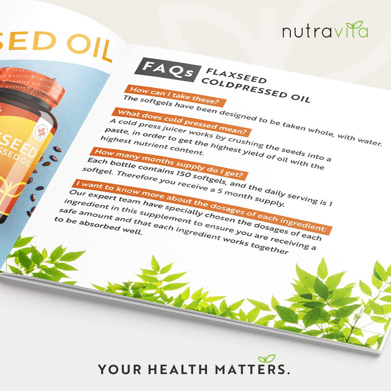 [Australia] - Vegan High Strength Flaxseed Oil - Enriched with Vitamin E - 1000mg per Vegan Softgel - Flax Seed Cold Pressed Oil Providing Omega 3 6 9 (ALA & Linoleic Acid) - 5 Month Supply - Made by Nutravita 