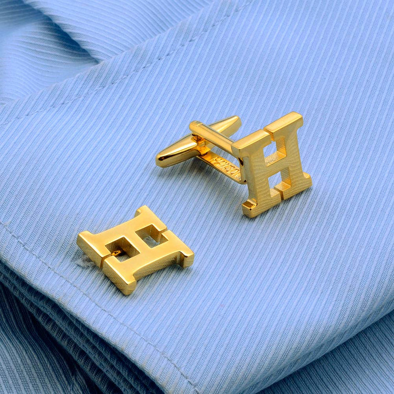 [Australia] - HAWSON Mens Initials Cufflinks Gold Plated Tone for Business Wedding Shirt Accessorry H 