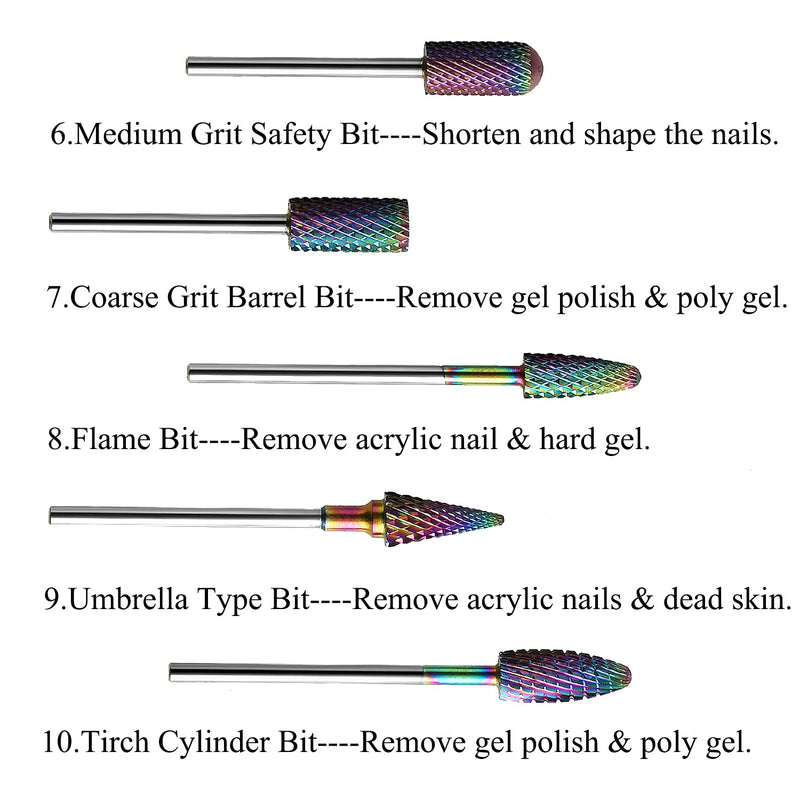 [Australia] - ERUIKA Nail Drill Bits Set, 10Pcs Tungsten Carbide Drill Bits for Nails Remove Acrylic Poly Nail Gel Polish, 3/32" Nail Files for Nail Cutter Cuticle Manicure 
