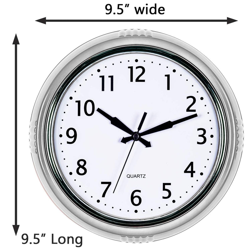 [Australia] - Bernhard Products Retro Wall Clock 9.5 Inch Silver Kitchen 50's Vintage Design Round Silent Non Ticking Quality Quartz Battery Operated for Home/Office/Kitchen/Living Room/School Classroom 