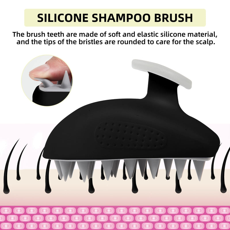 [Australia] - Scalp Massager Shampoo Brush, Soft Hard Silicone Shampoo Scrub Brush for Hair Care Growth Clean, Wet and Dry Hair Head Massager, Reduce Dandruff, Massage Scalp Black 