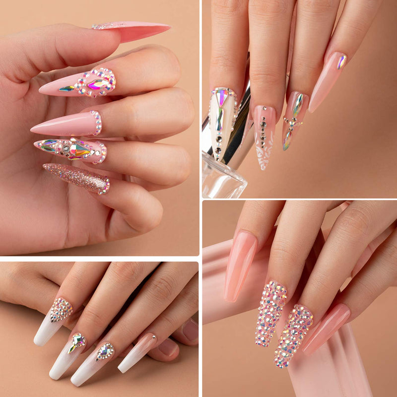 [Australia] - Beetles Gel Polish Nail Art Rhinestones,Crystal Glass AB Rhinestone Gems (120 + 3456 Pcs）for Gel Nail Polish/Nail Dipping Powder/Nail Acrylic Powder Decoration with Nail Rhinestone Glue and Nail Brush 