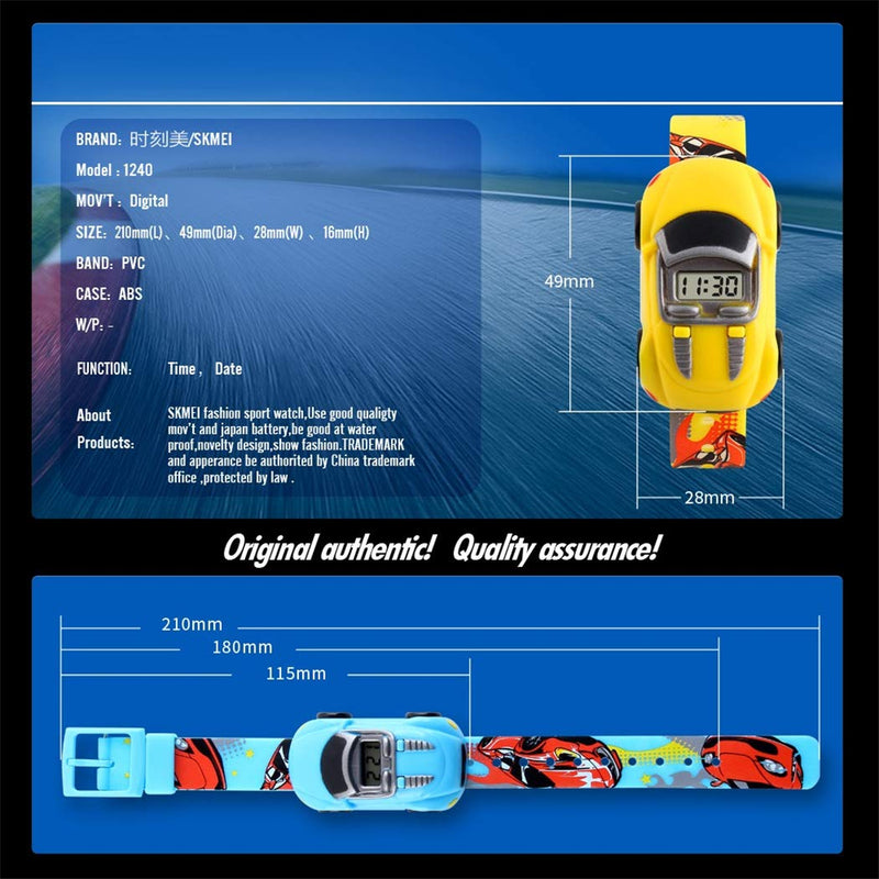 [Australia] - FeiWen Children's Outdoor Sports Watch for Boy Plastic Case and Rubber Band LED Electronic Digital Cartoon Wrist Watches Yellow 