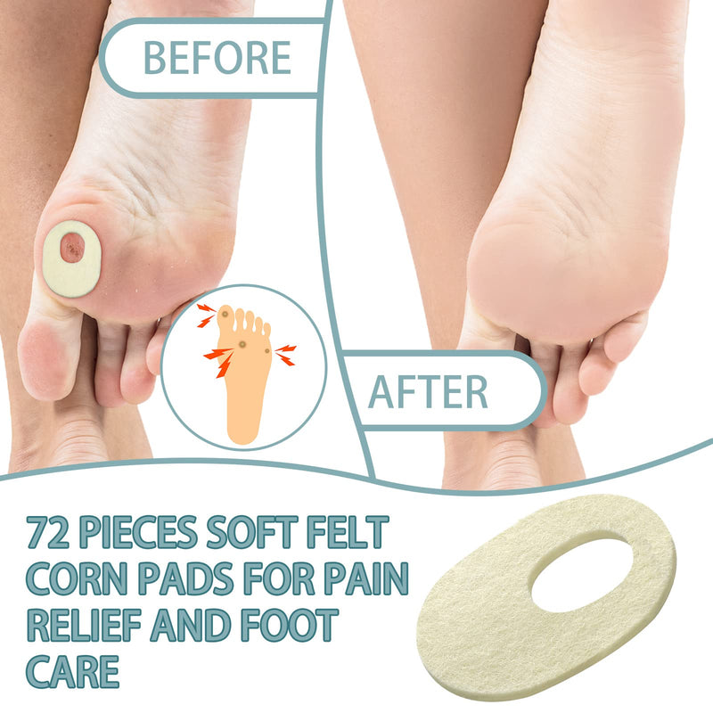 [Australia] - 72 Pieces Felt Callus Cushions Oval Shaped Adhesive Callous Pads for Foot, Soft Breathable Foot Pads for Calluses, Corn Cushions for Bottom of Feet Pain Relief Men and Women Foot Care,1.7 x 2.2 Inches 