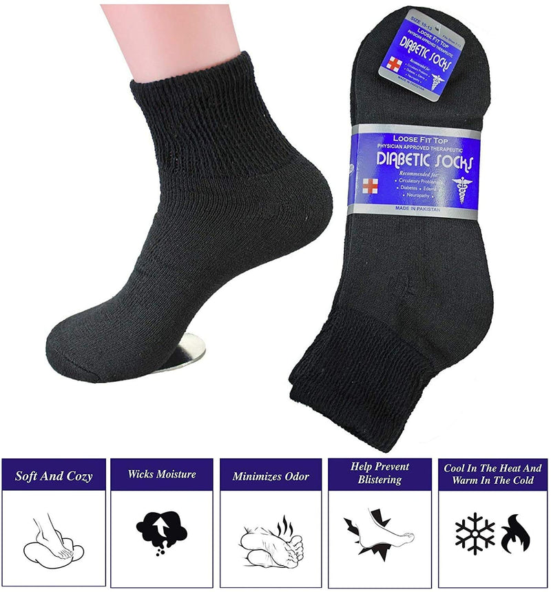 [Australia] - Diabetic Ankle Socks, Non-Binding Circulatory Doctor Approved Cushion Cotton Quarter Socks for Men’s Women’s 3,6,12 Pack 12 Pack Black Men's Women's 9-11/Fits Shoe Size 5-10 
