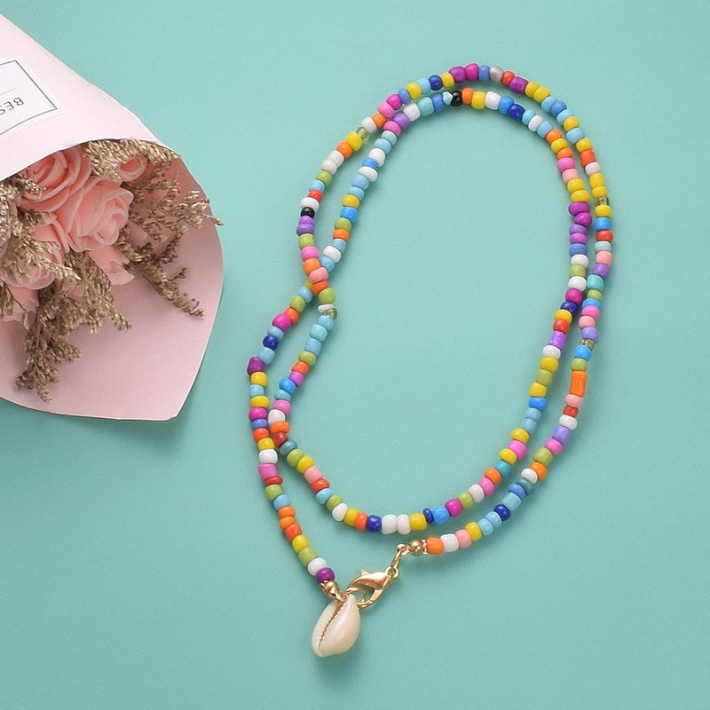[Australia] - Aleasha Puka Chip Shells Necklace for Women Girls Hawaiian Handmade Cowrie Seashell Beach Necklaces Choker Jewelry Gifts Multi#01 