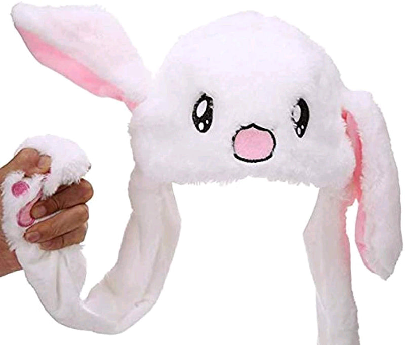 [Australia] - Rabbit Hat Ear Moving Jumping Hat Funny Bunny Plush Hat Cap for Women Girls, Cosplay Christmas Party Holiday Hat (White) 