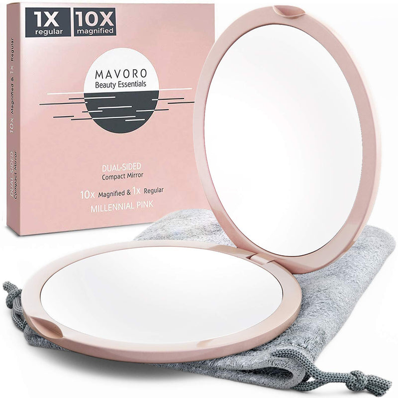 [Australia] - Magnifying Compact Mirror for Purses, 1x/10x Magnification – Double Sided Travel Makeup Mirror, 4 Inch Small Pocket or Purse Mirror. Distortion Free Folding Portable Compact Mirrors (Millennial Pink) Millennial Pink 